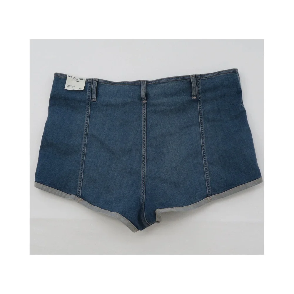 We The Free Free People Crvy Oasis High Rise Button‎ Fly Denim Shorts Blue 35